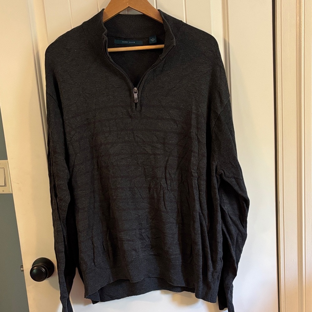 Perry Ellis Men's Charcoal Striped Zip-Up Sweater